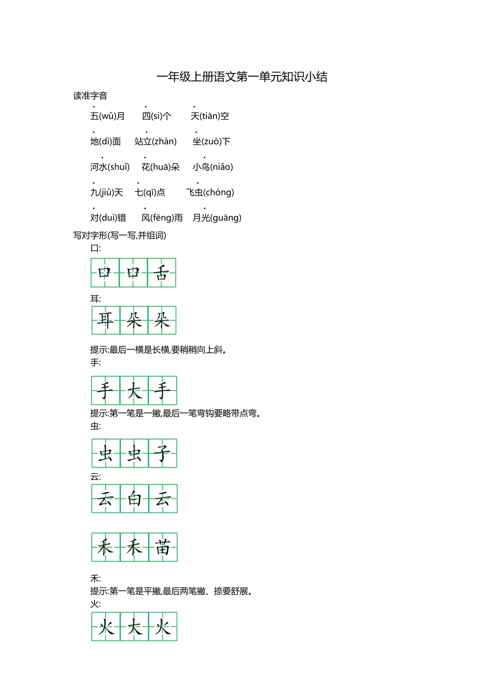 一（上）语文第一单元知识重点(1).docx_第1页