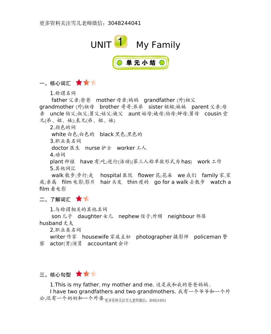 五（上）冀教版英语 Unit 1 知识重点(1).docx_第1页