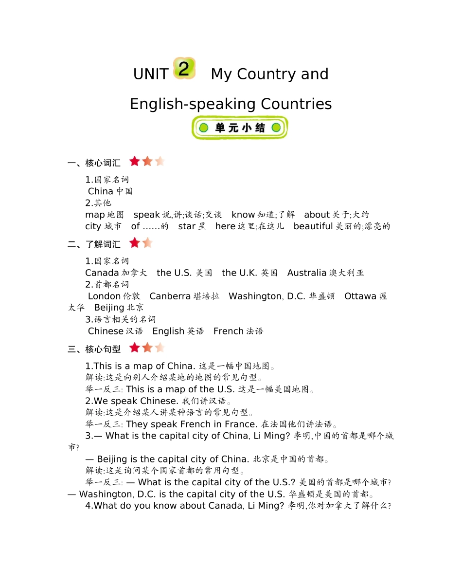 五（上）冀教版英语 Unit 2 知识重点.docx_第1页