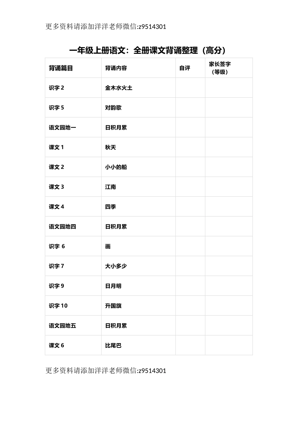 一（上）语文：全册课文背诵汇总.docx_第1页