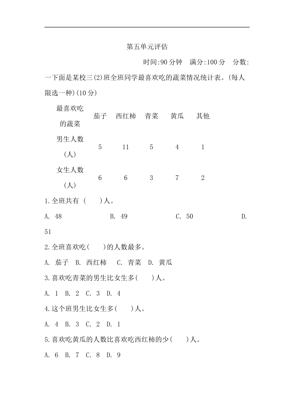 三（下）冀教版数学第五单元测试卷.2.docx_第1页