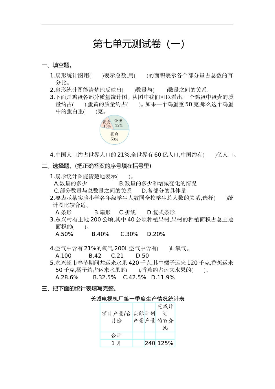 六（上）人教版数学第七单元测试卷.1.doc_第1页