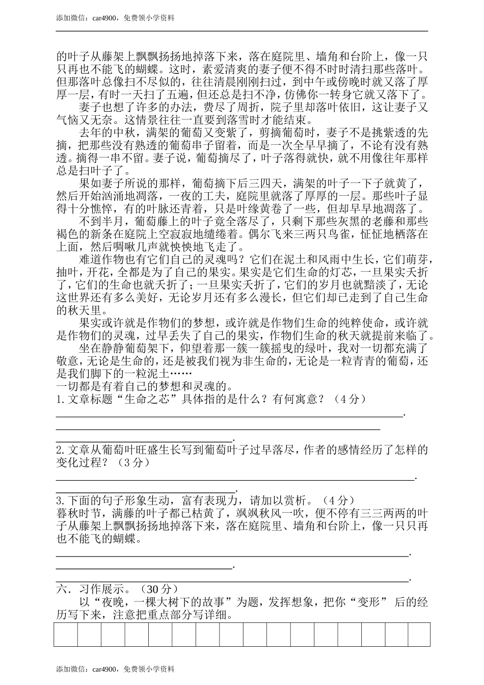 期中测试-语文-六年级上册-部编人教版 (8).doc_第3页