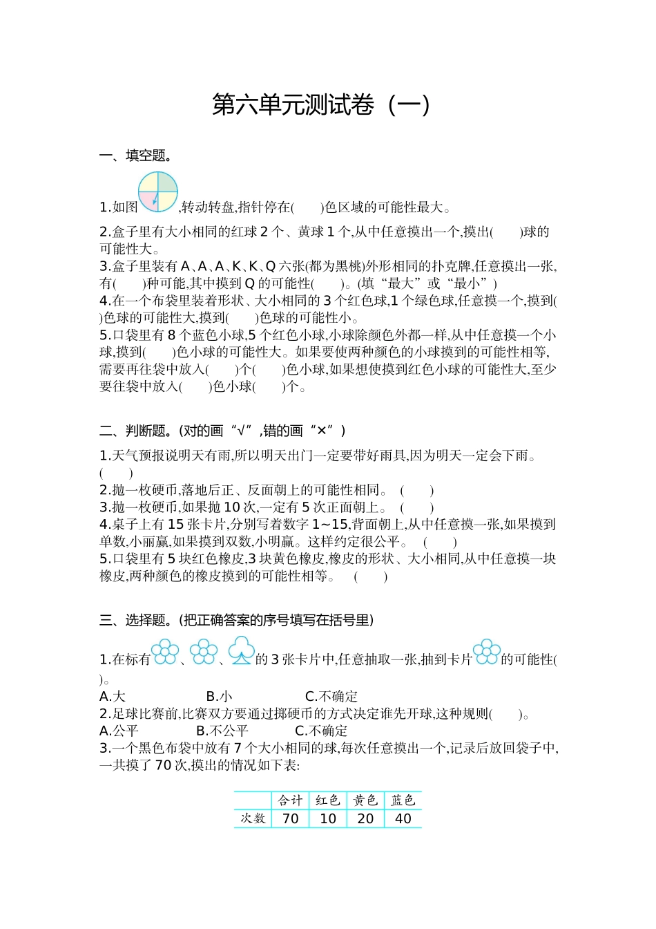 四（上）苏教版数学第六单元测试卷.1.doc_第1页