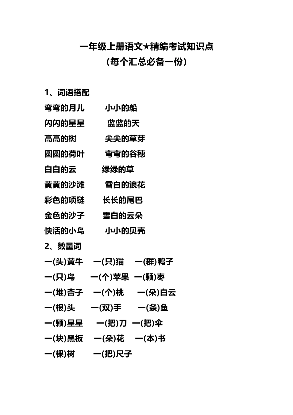 一（上）语文期末：单元精编考试知识点.docx_第1页