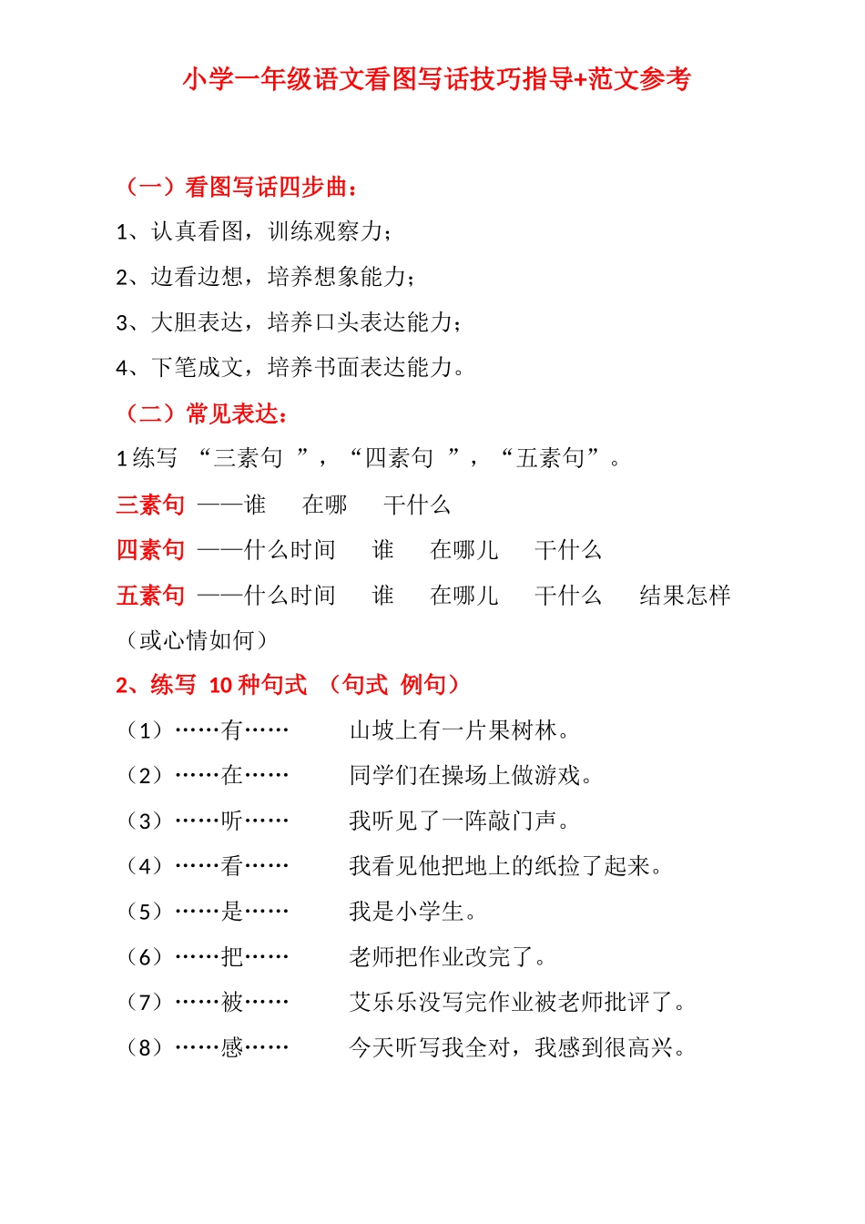 一年级语文看图写话技巧指导＋范文参考.docx_第1页