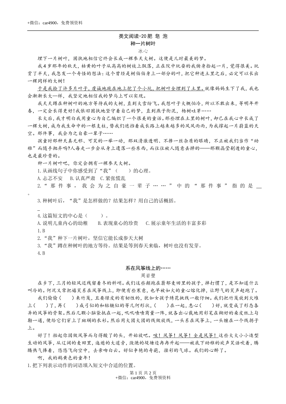 类文阅读-20肥皂泡 .doc_第1页