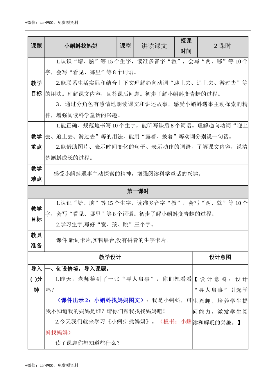 1 小蝌蚪找妈妈教案 .docx_第1页