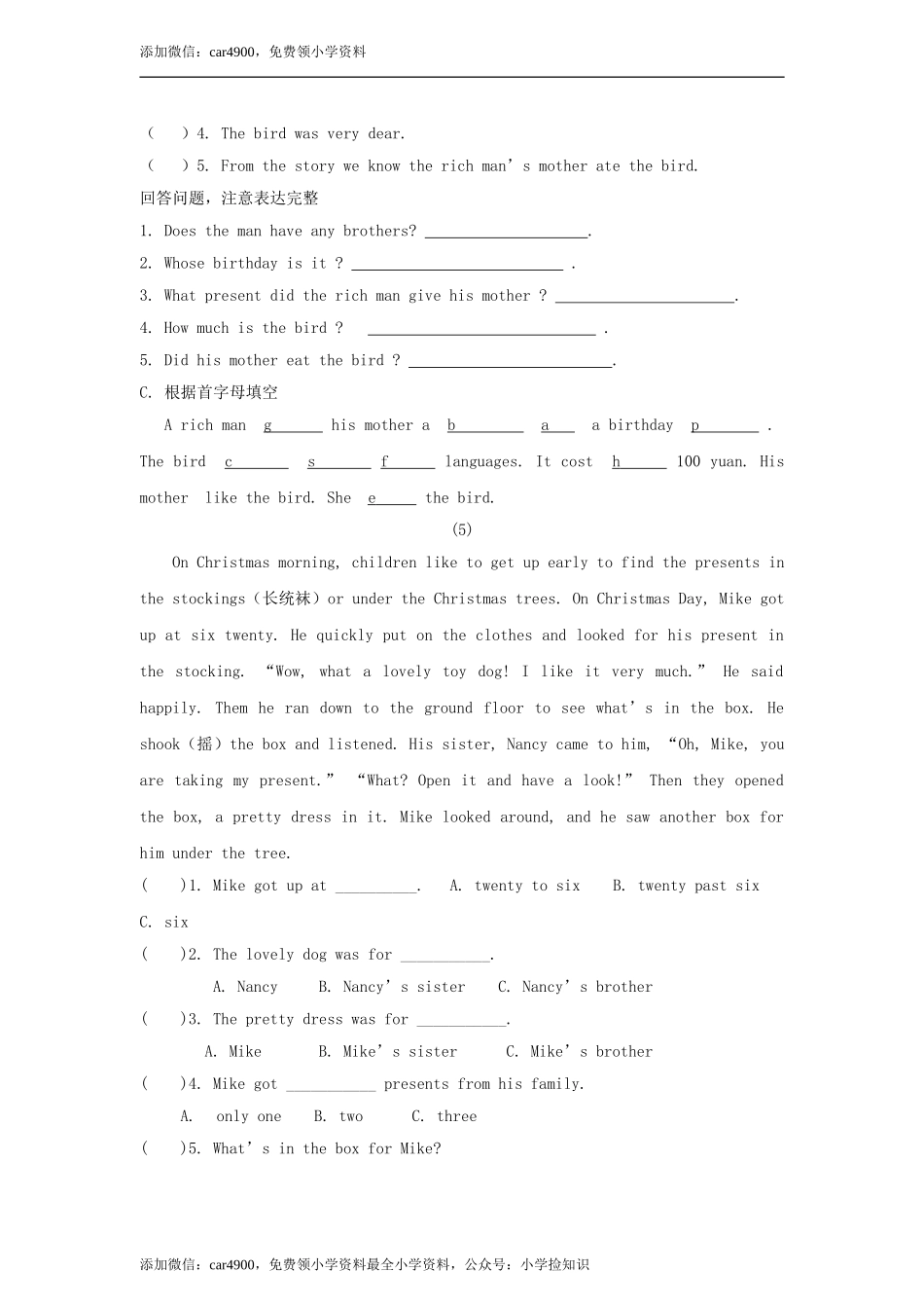 六年级英语上册 阅读训练题.doc_第3页