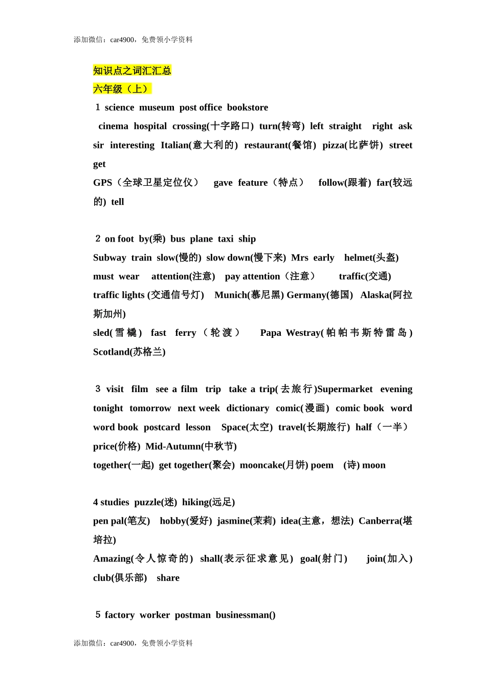 人教小学英语三起点pep版6上 知识点之词汇汇总.docx_第1页