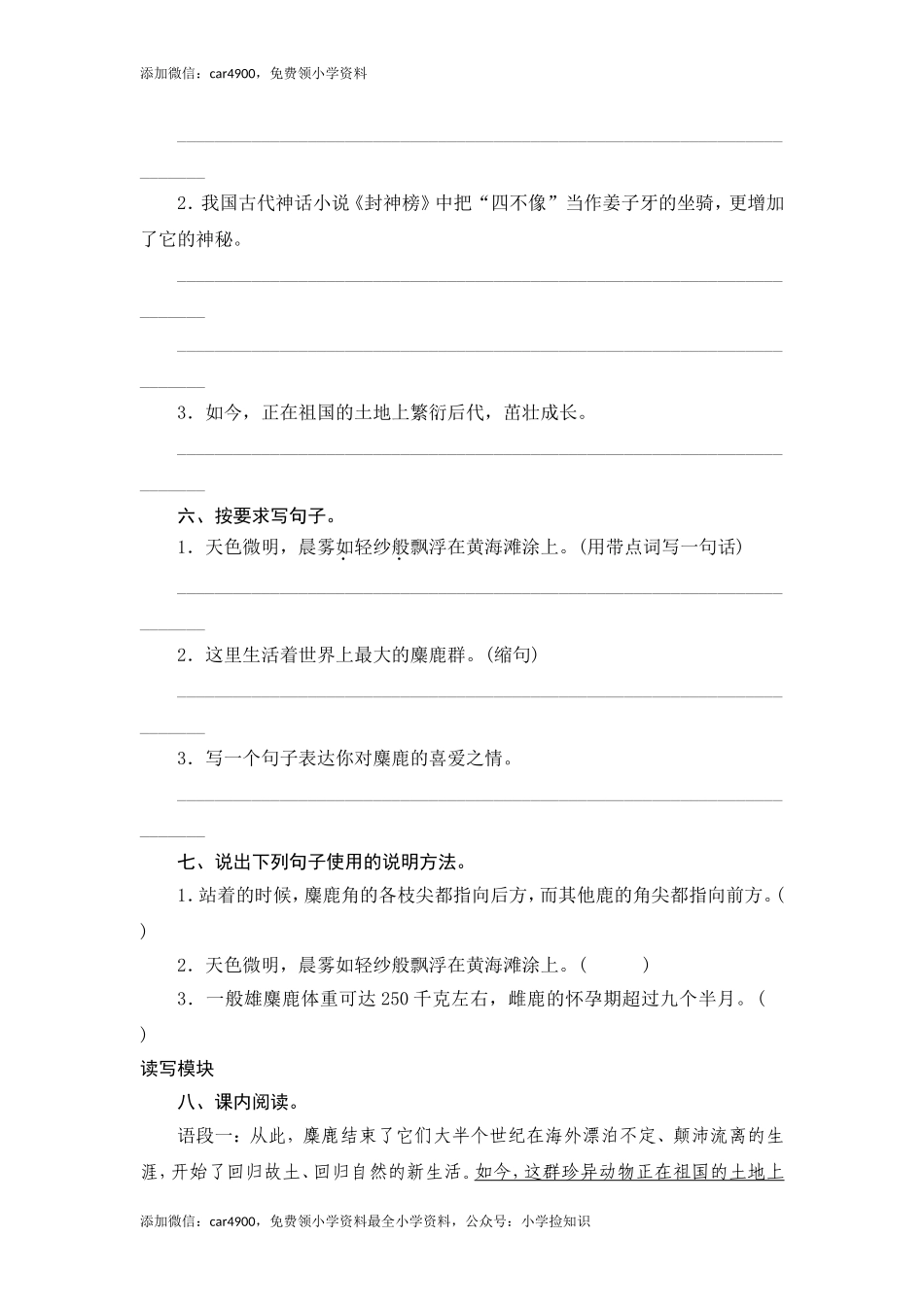 六年级上语文课时测评-17 麋鹿-苏教版（网资源）.doc_第2页