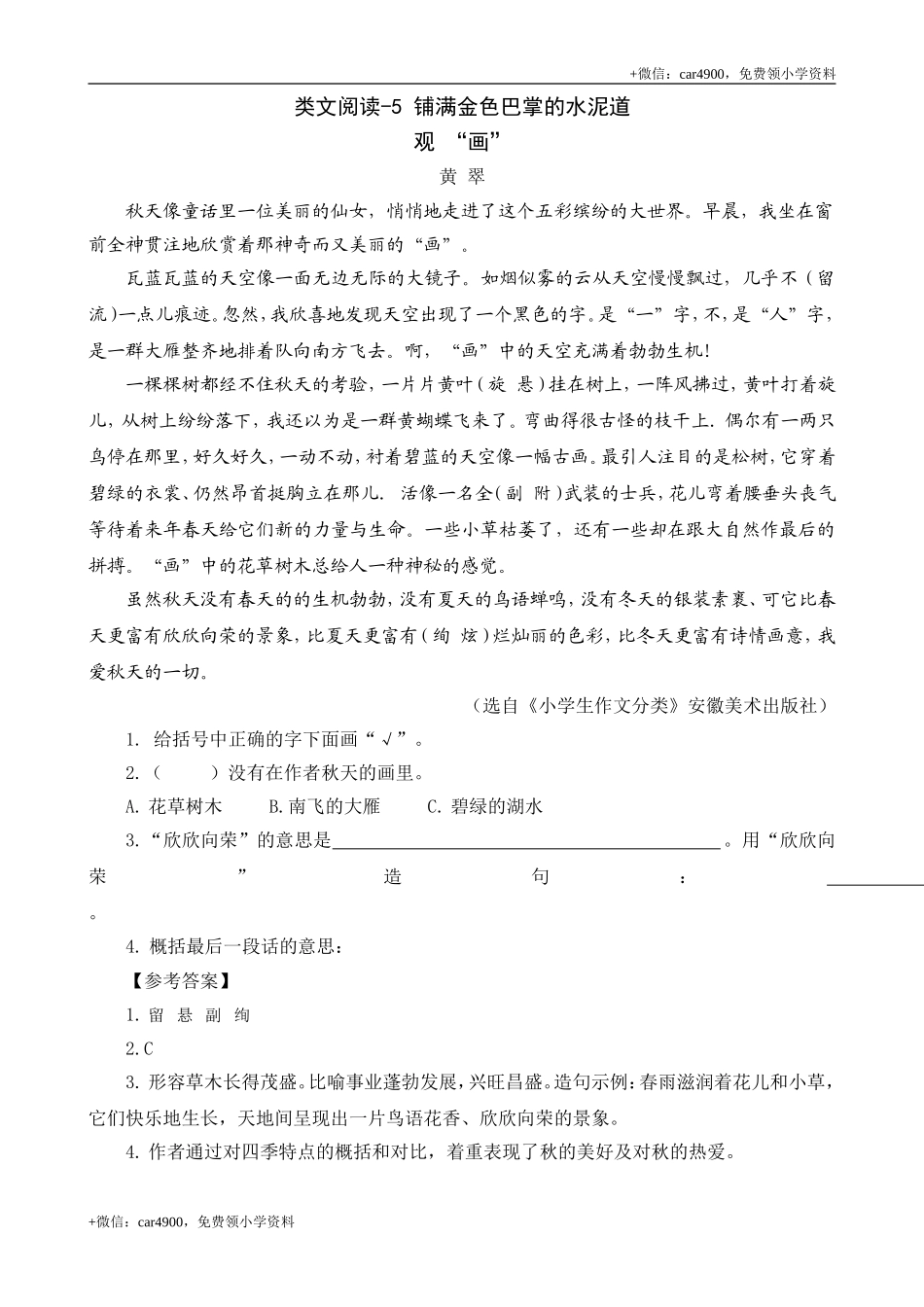 类文阅读-5 铺满金色巴掌的水泥道.doc_第1页