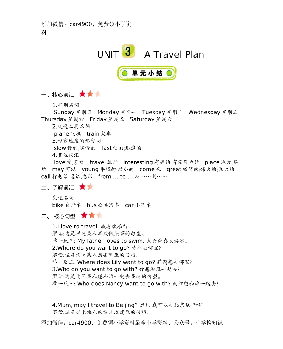 五（上）冀教版英语 Unit 3 知识重点 .docx_第1页