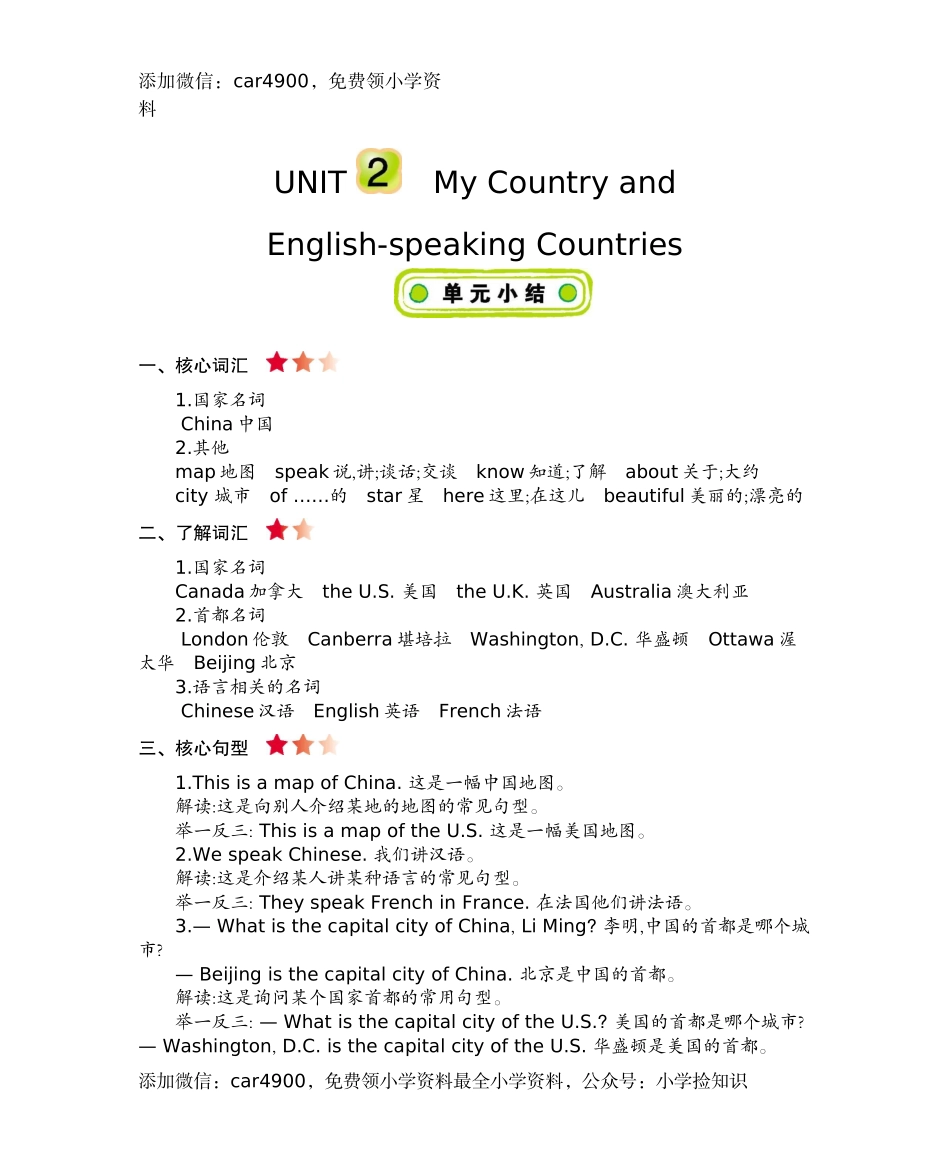 五（上）冀教版英语 Unit 2 知识重点 .docx_第1页