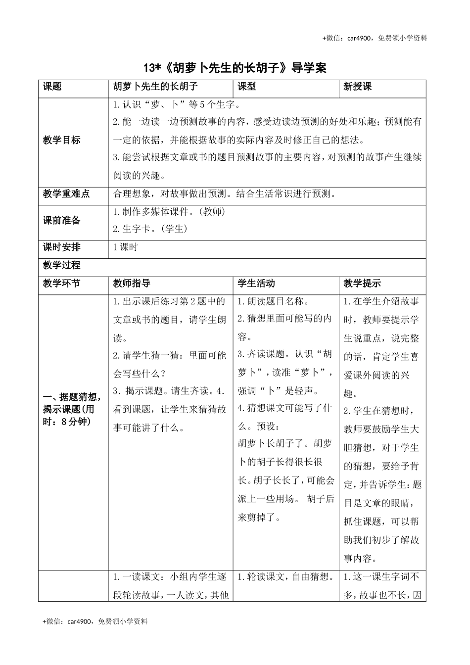 《13胡萝卜先生的长胡子》导学案 .doc_第1页