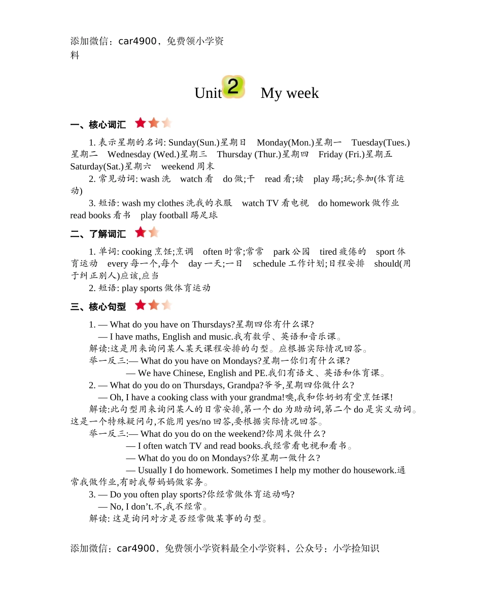 五（上）人教PEP：Unit 2 知识清单 .docx_第1页