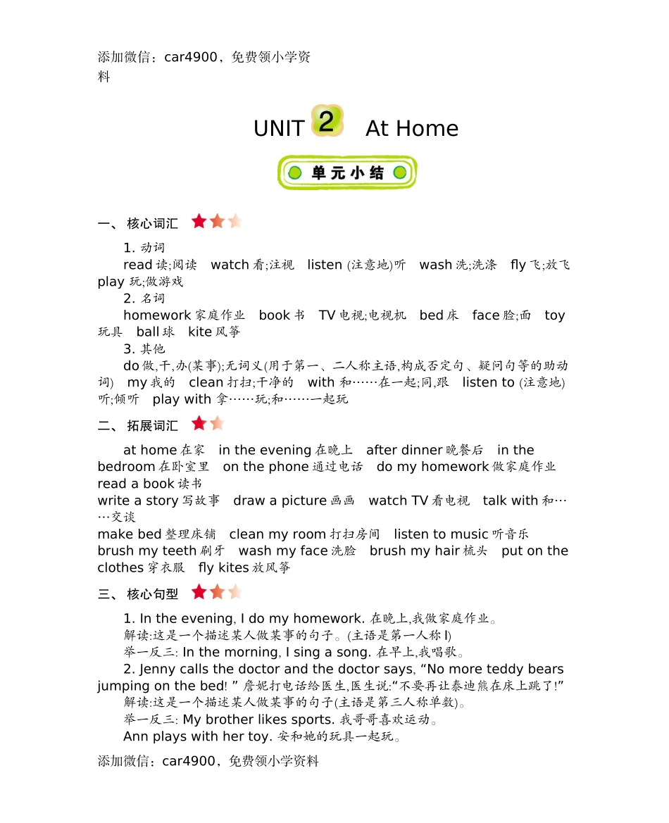 四（上）冀教版英语 Unit 2 知识重点.docx_第1页