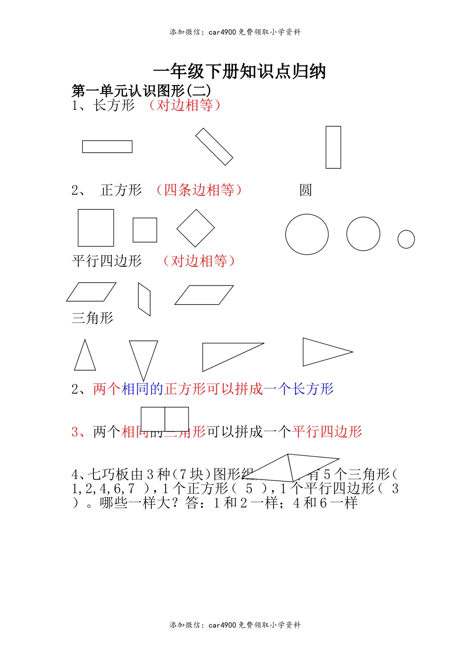 人教小学数学1下 知识点归纳及易错题 .doc_第1页