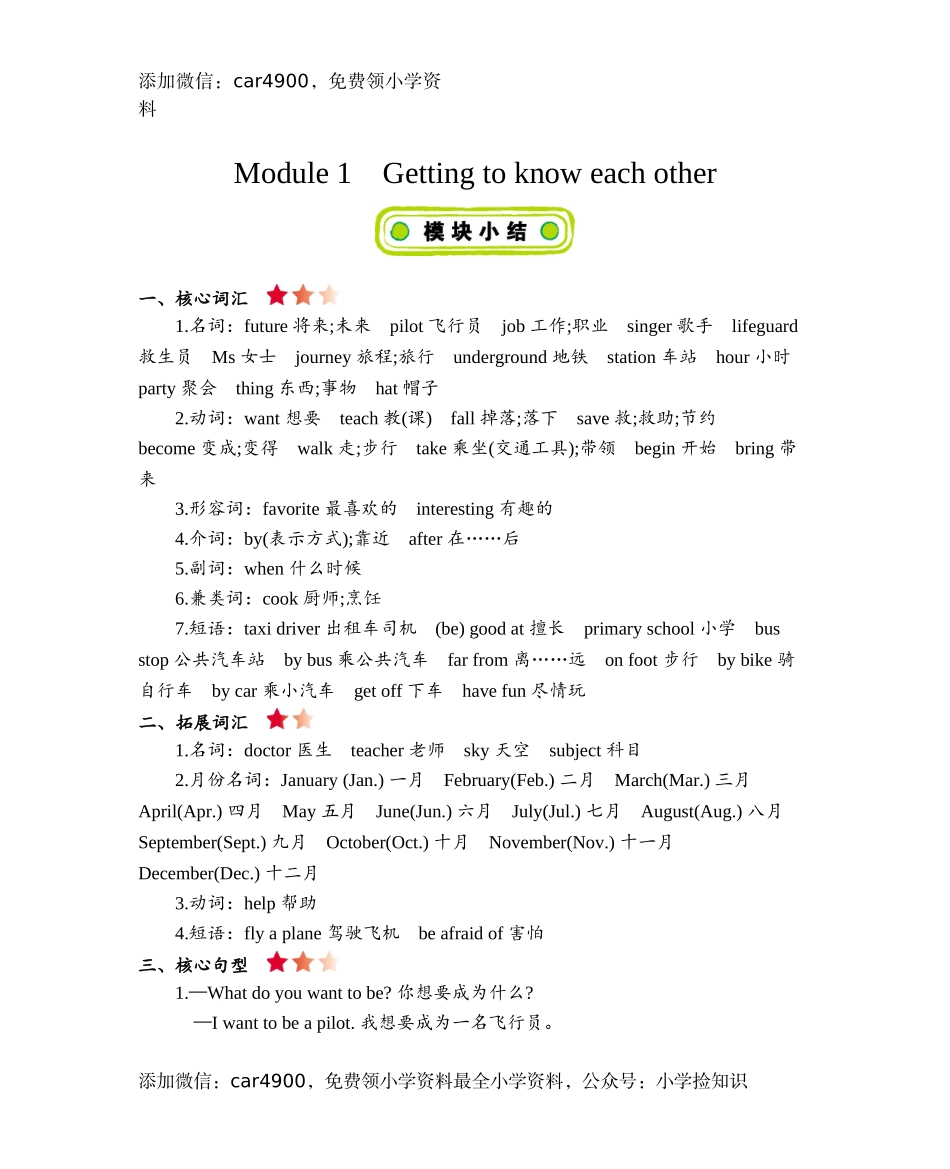 五年级上册英语-Module 1Getting to know each other 知识清单牛津上海版（三起） .doc_第1页