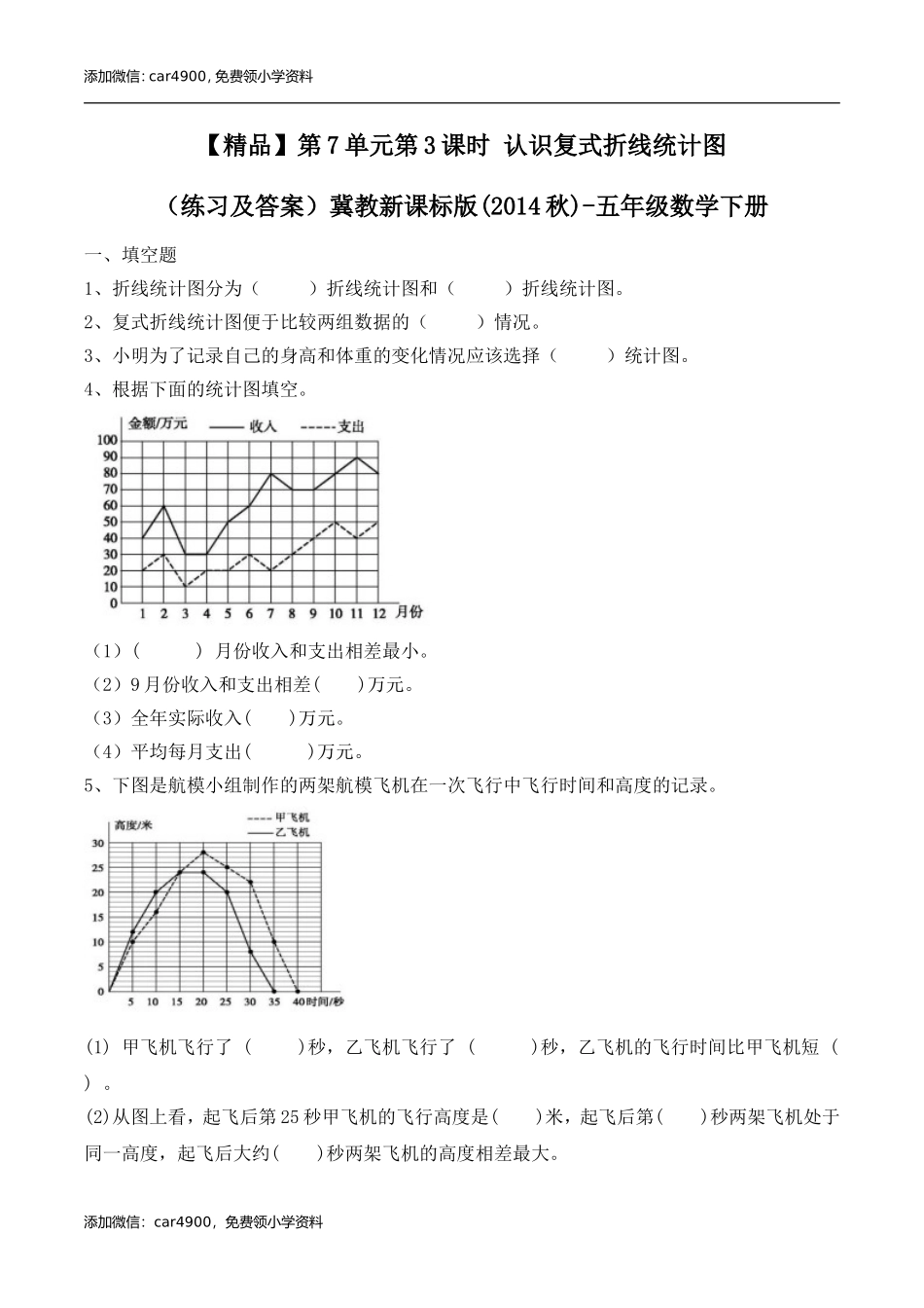 五年级下册数学练习-7.3 认识复式折线统计图冀教版.doc_第1页