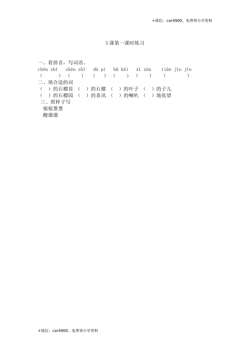 5 石榴第一课时练习.docx_第1页