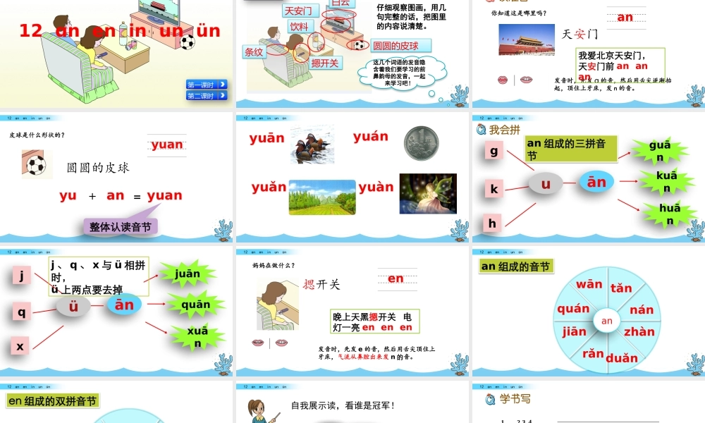 汉语拼音12ɑn en in un ün（名师ppt课件）.pptx
