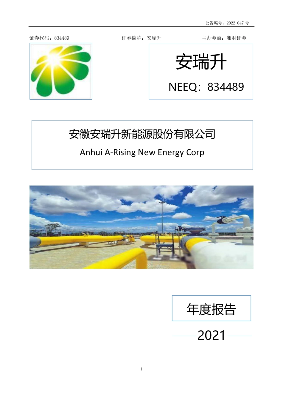 834489_2021_安瑞升_2021年年度报告_2023-04-13.pdf_第1页