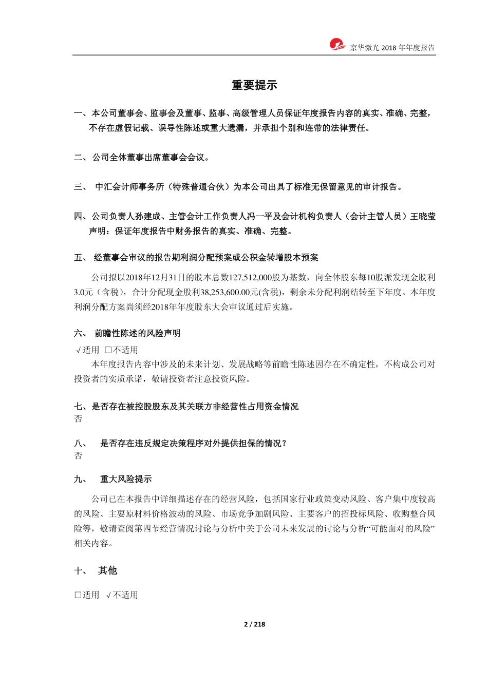 603607_2018_京华激光_2018年年度报告_2019-04-19.pdf_第2页