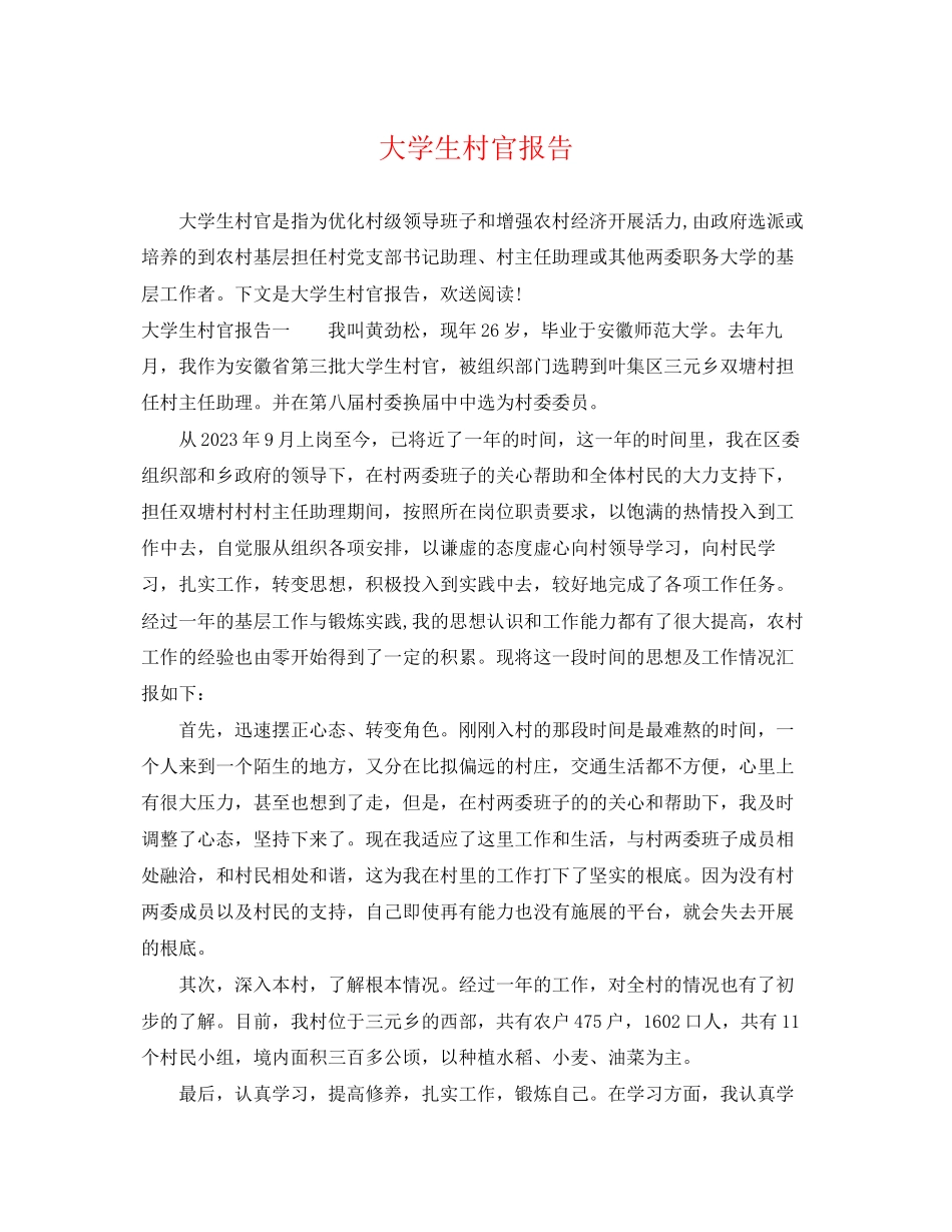 2023年大学生村官报告.docx_第1页