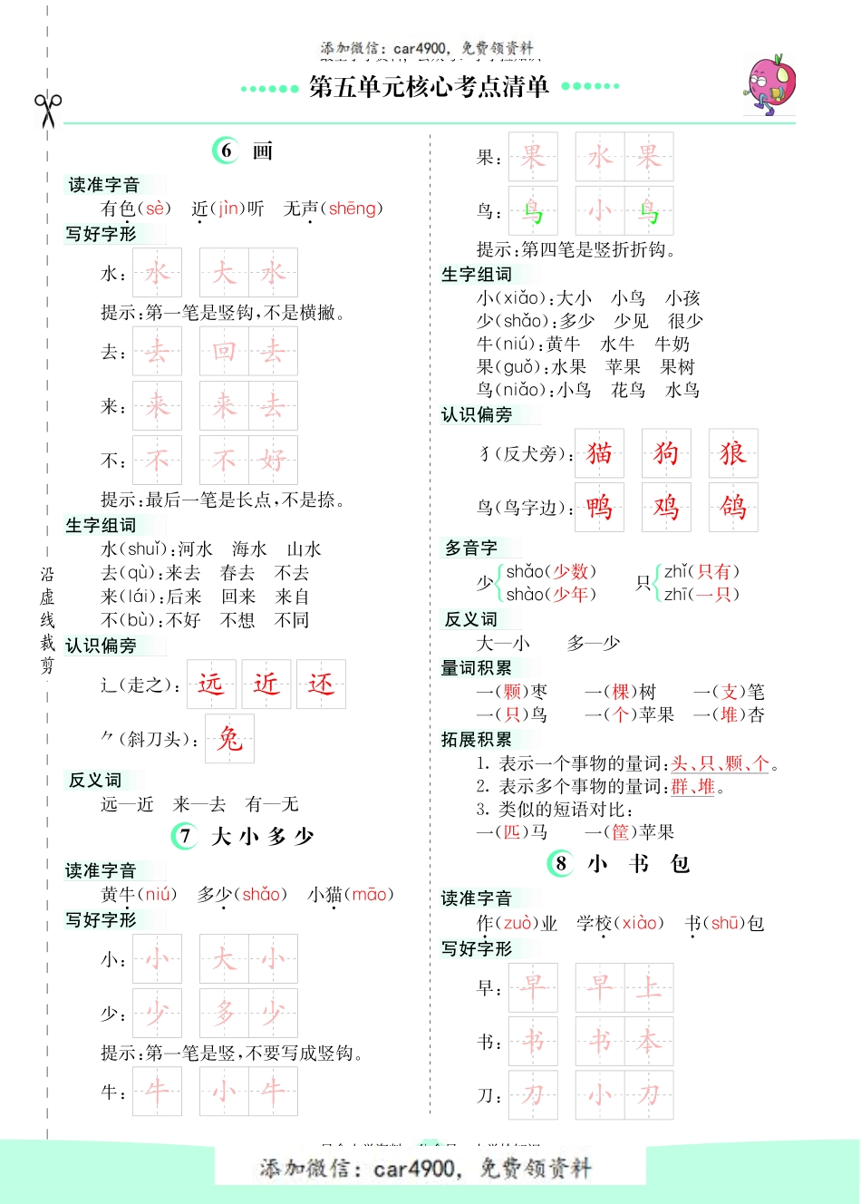一（上）语文第五单元核心考点清单+.pdf_第1页