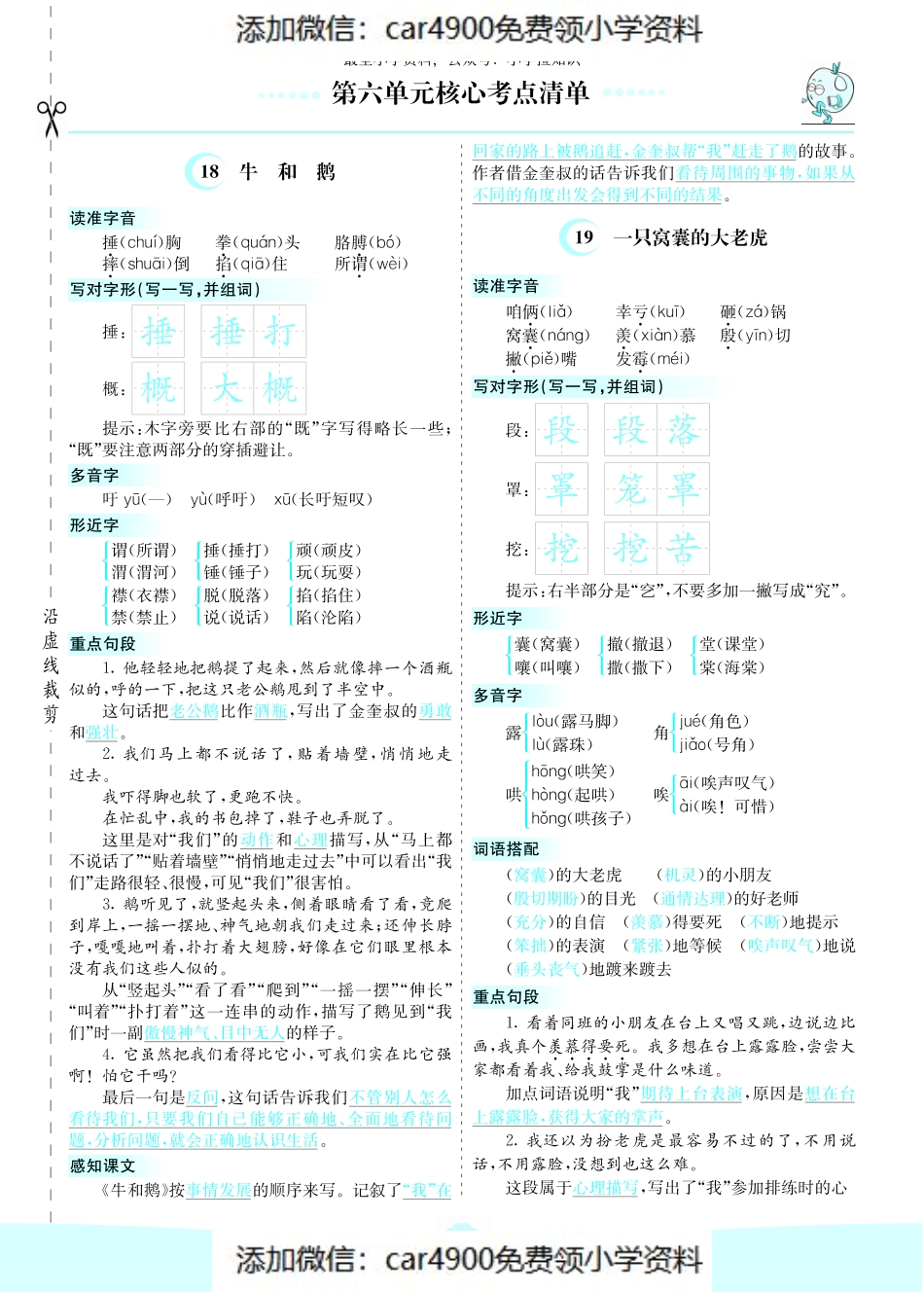 第六单元核心考点清单（添加微信：car4900免费领小学资料）.pdf_第1页