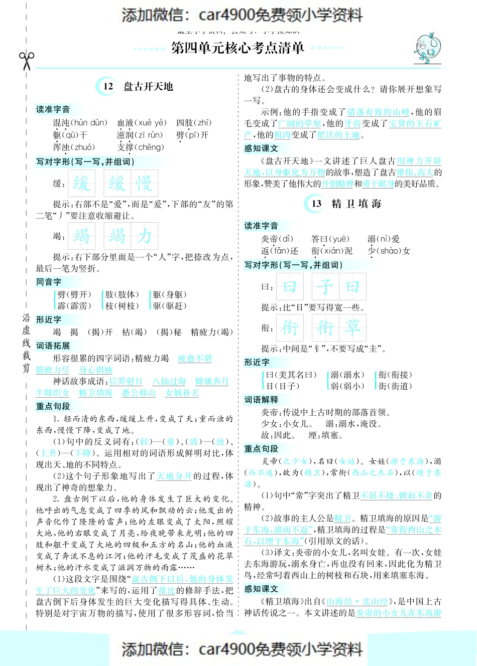 第四单元核心考点清单 (2)（添加微信：car4900免费领小学资料）.pdf_第1页