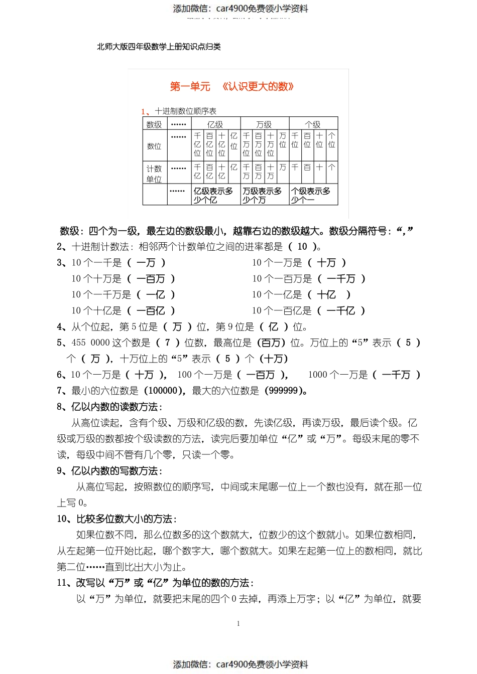 四年级数学上册各单元重点知识点归类（）.pdf_第1页