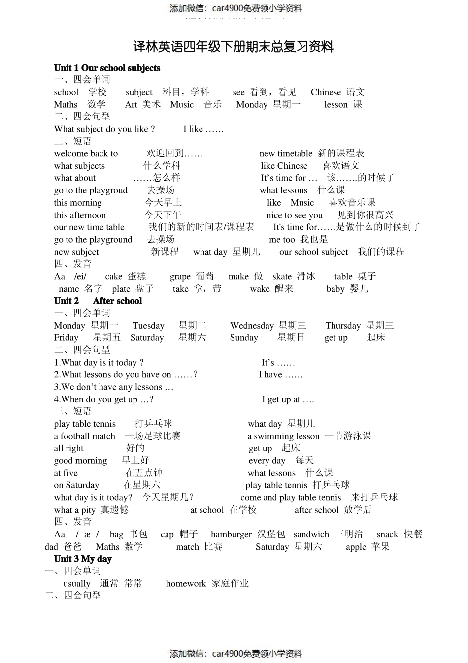 译林英语四年级下册期末总复习资料大全（）.pdf_第1页