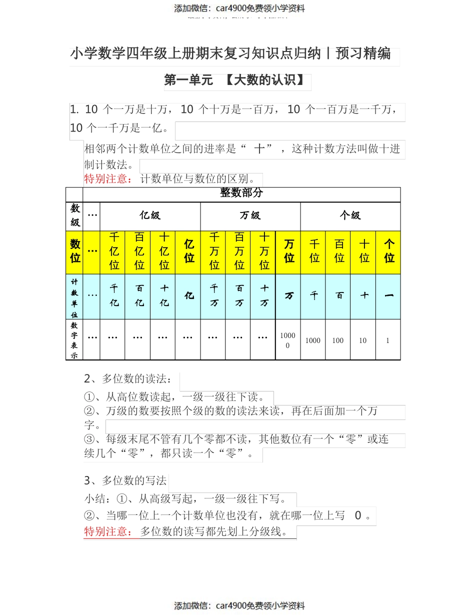 四年级上册数学期末复习知识点归纳(1)（）.pdf_第1页