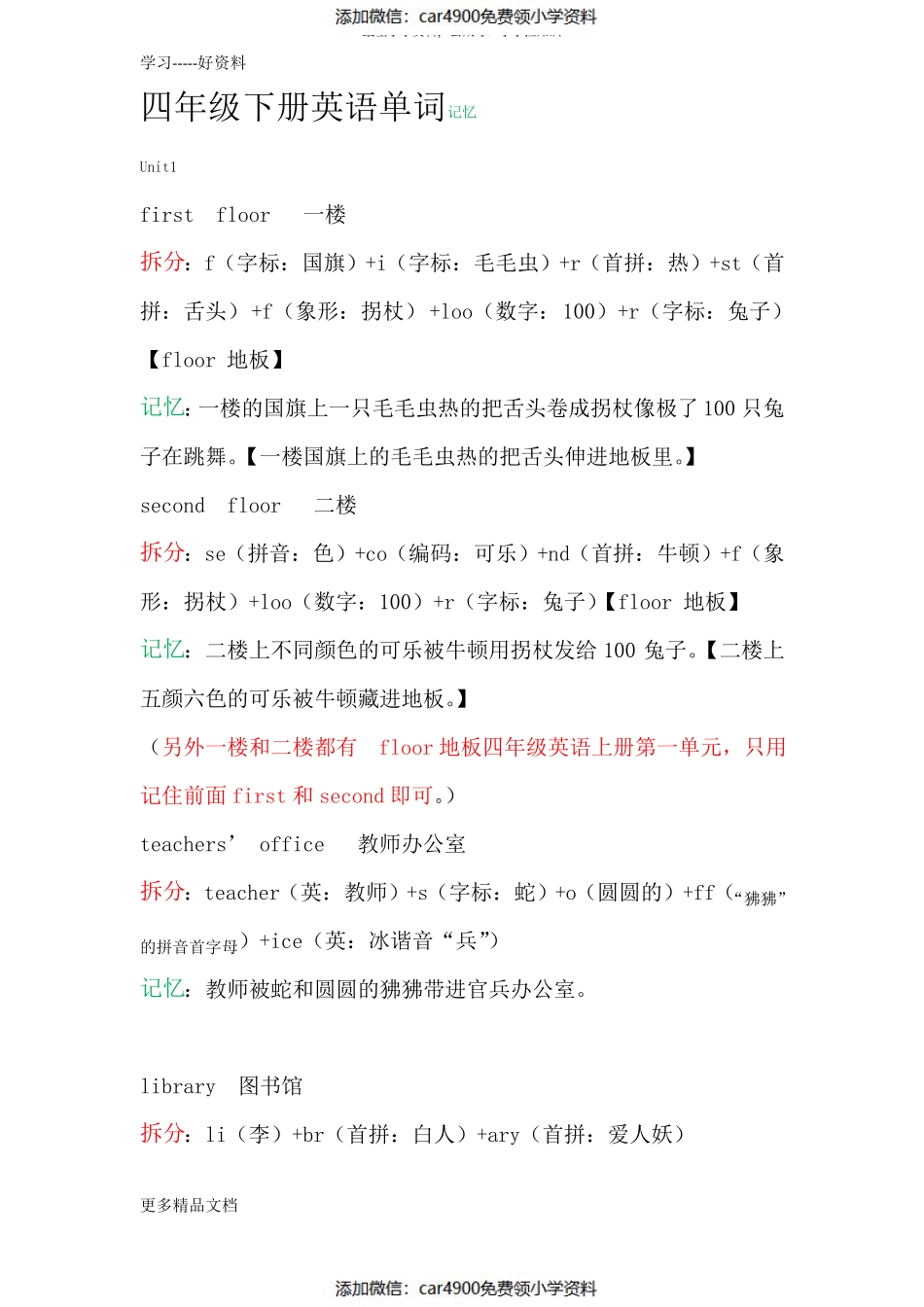 四年级下册英语单词记忆人教版汇编（）.pdf_第1页