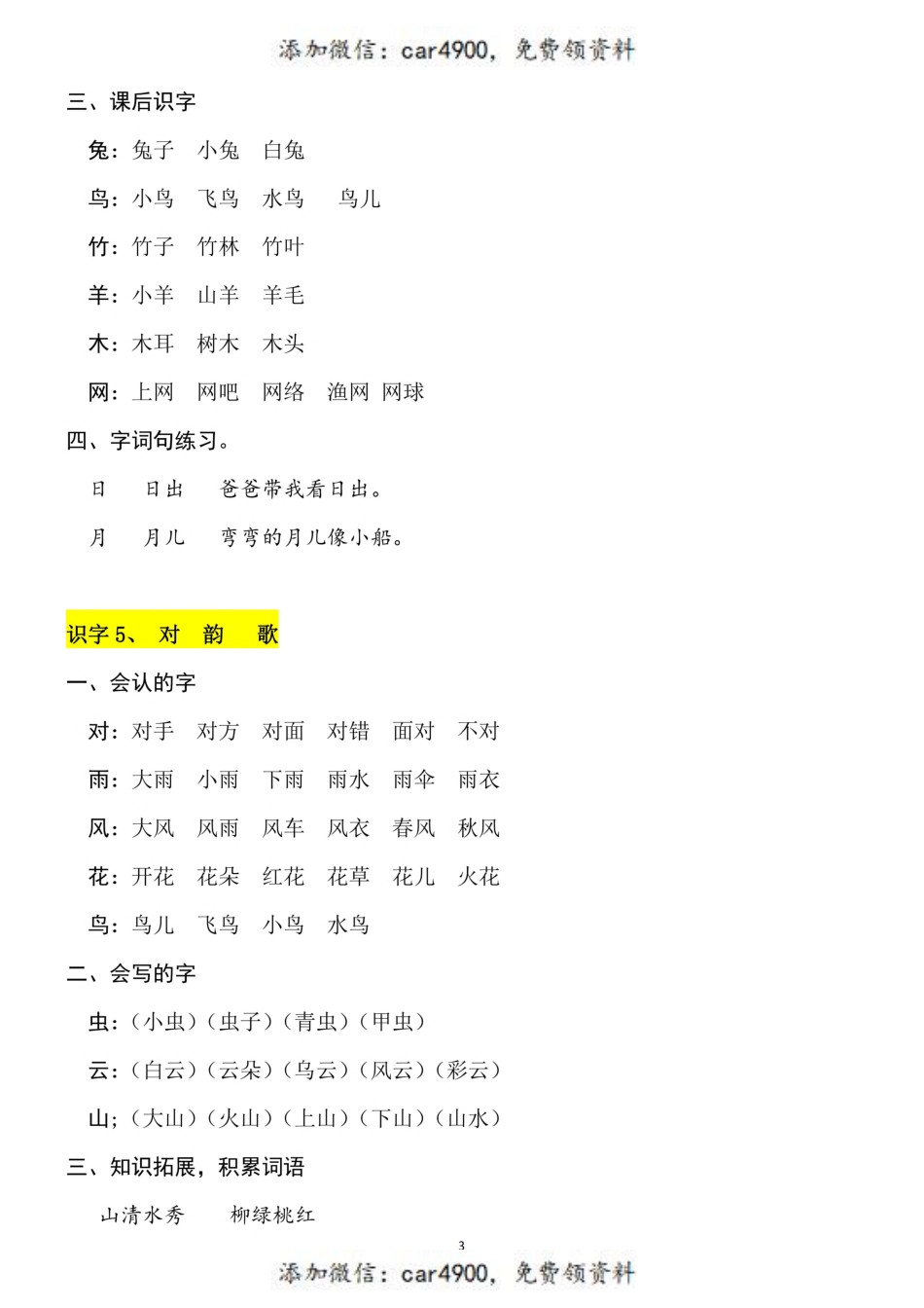 一（上）语文 1-3单元（每课）知识要点+.pdf_第3页