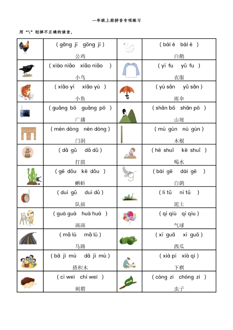 一年级语文拼音专项-前鼻音后鼻音 平舌音翘舌音(2)(1).pdf_第1页