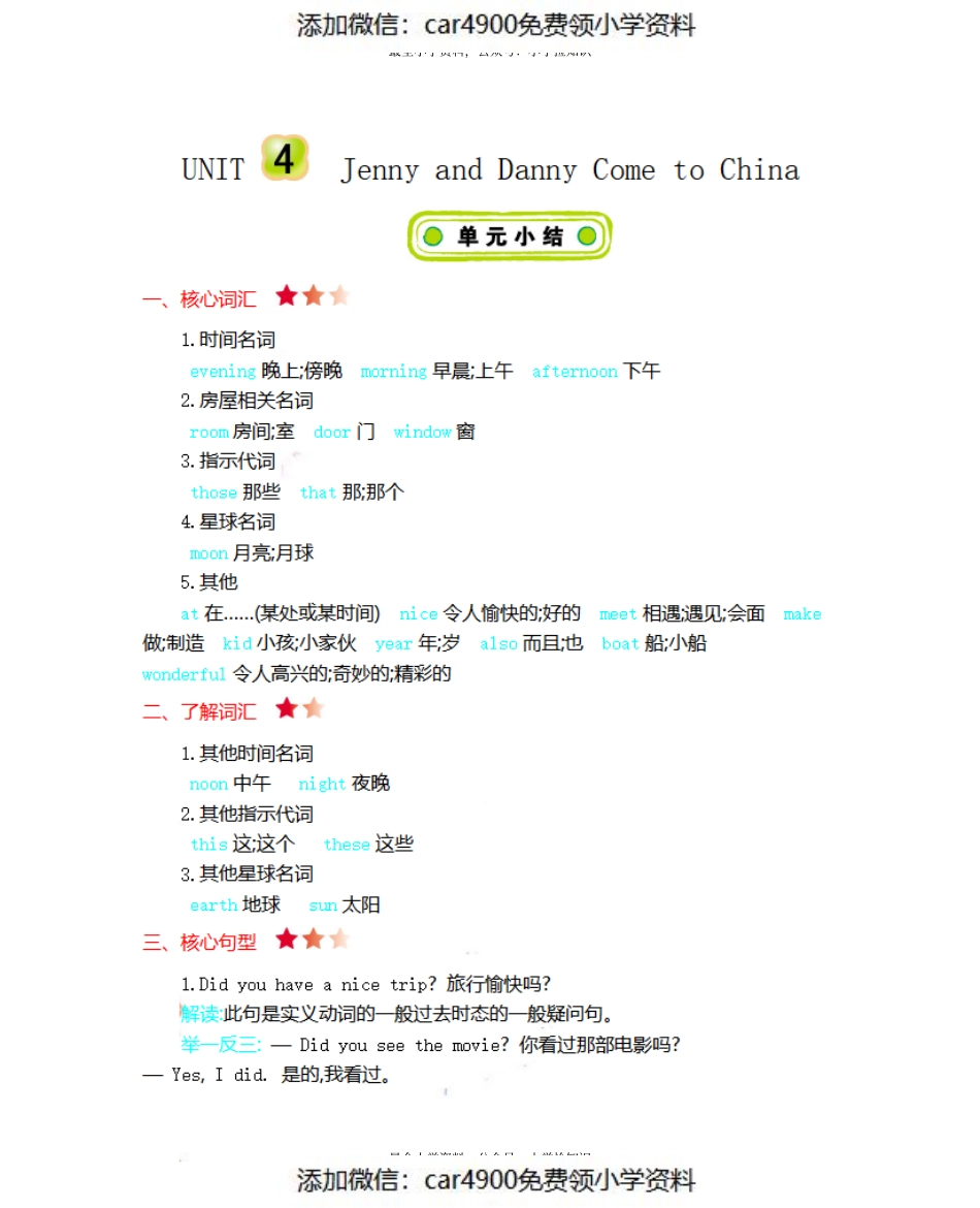 五（上）冀教版英语 Unit 4 知识清单（）.pdf_第1页