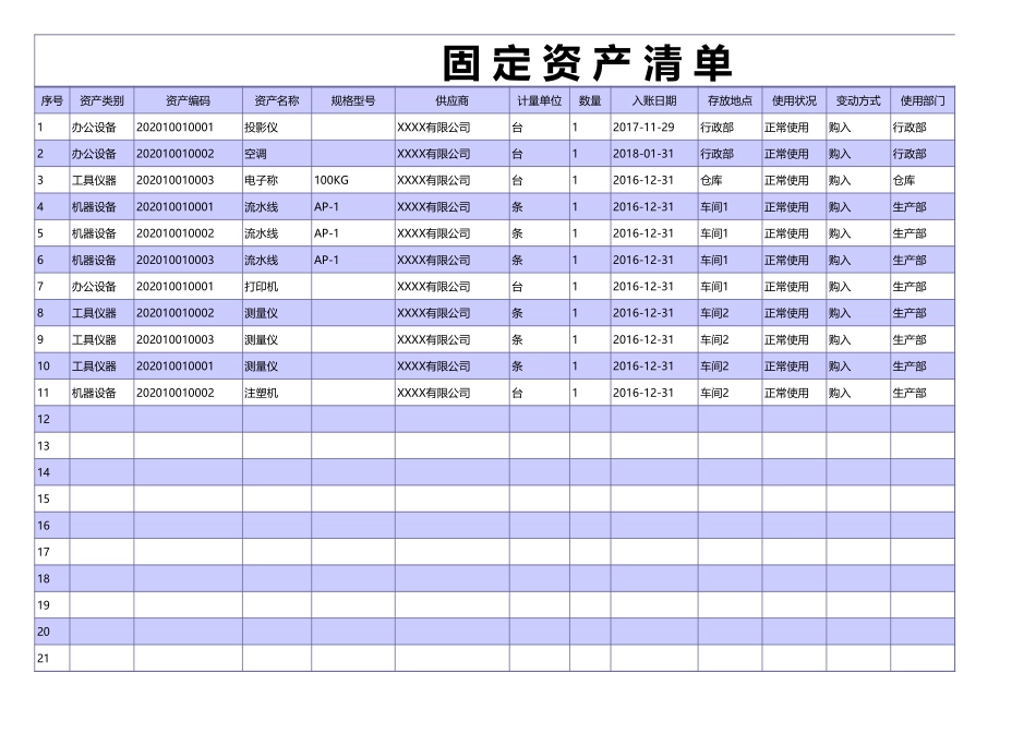 固 定 资 产 清 单.xls_第1页