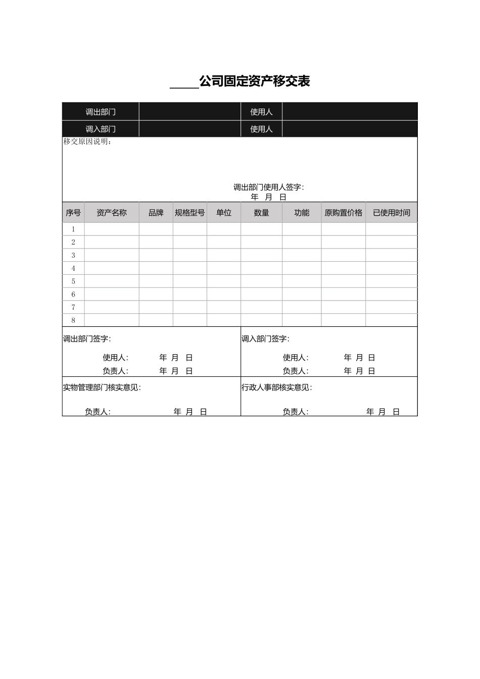 公司固定资产移交表.xlsx_第1页