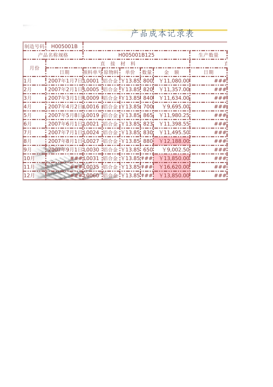 产品成本记录表 (2).xlsx_第1页