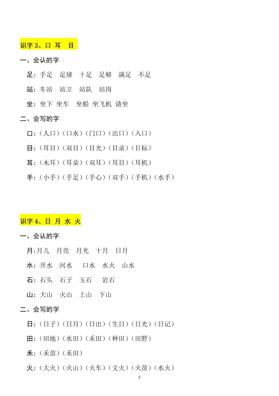 一（上）语文 1-3单元（每课）知识要点.pdf_第2页