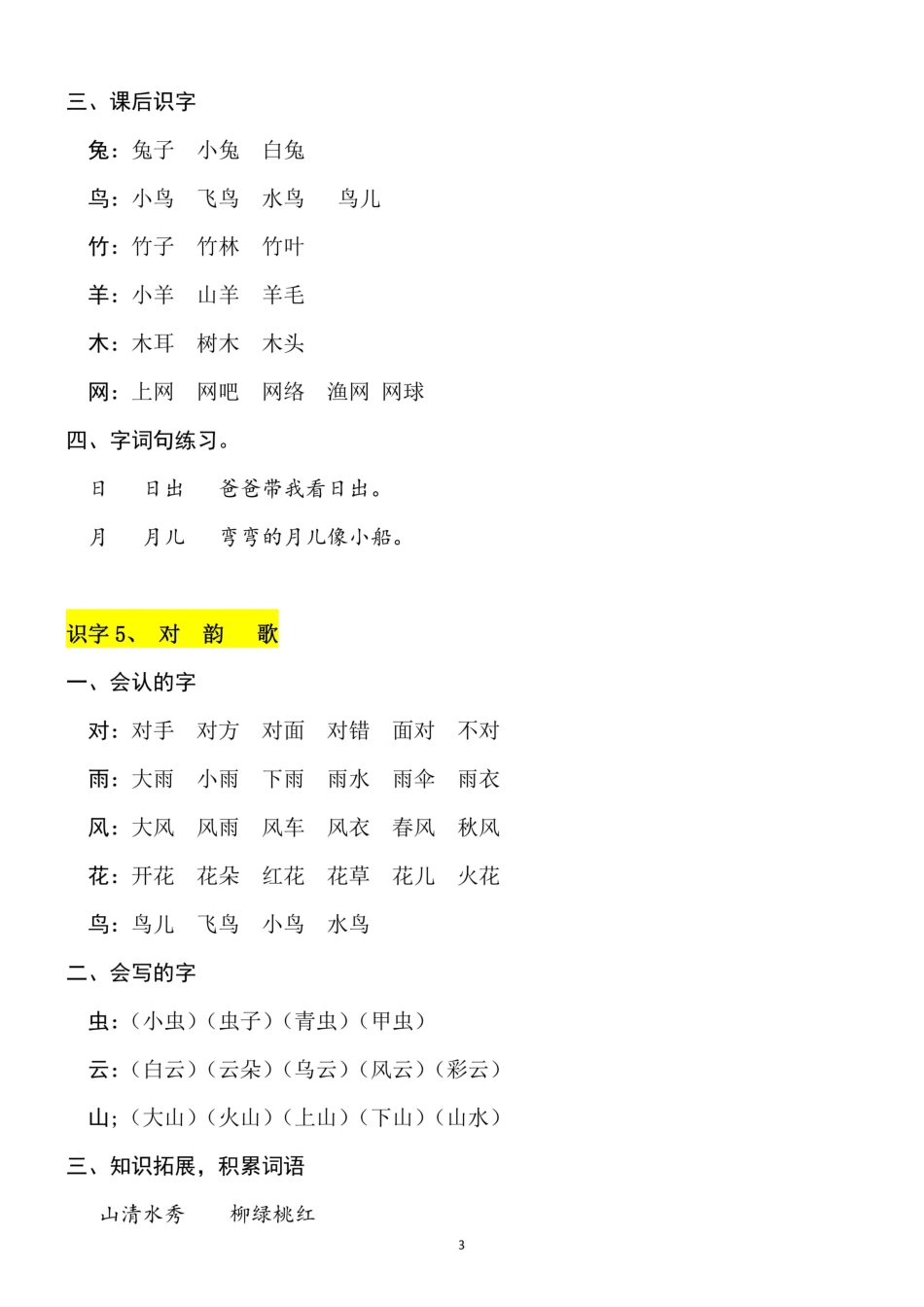 一（上）语文 1-3单元（每课）知识要点.pdf_第3页