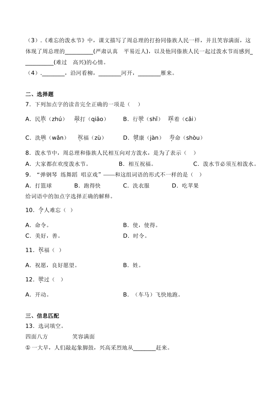 17 难忘的泼水节-人教部编版（含答案）.doc_第2页