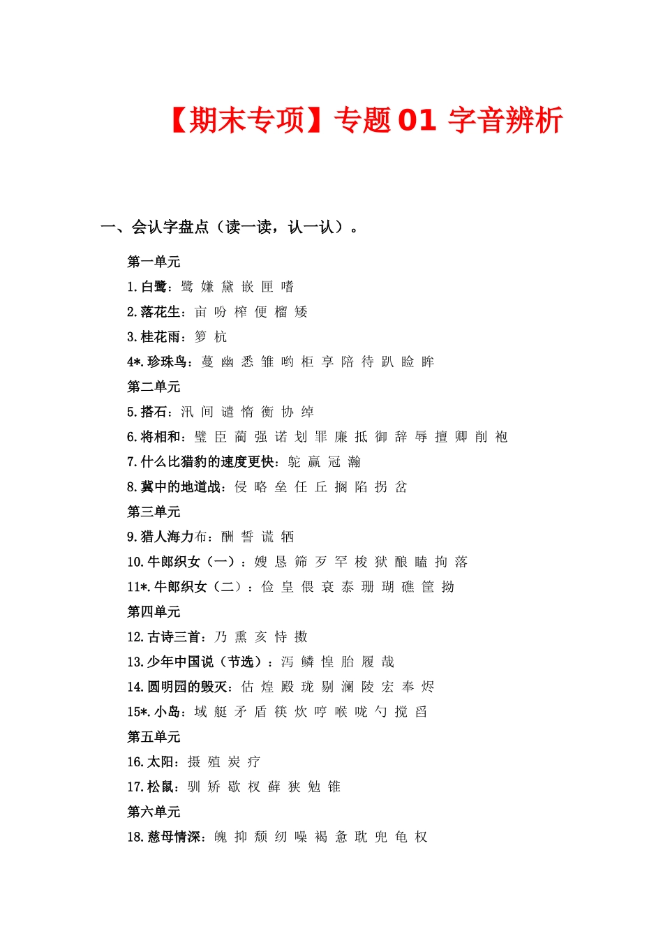 五（上）语文 期末复习专题（二） 01字音辨析.docx_第1页