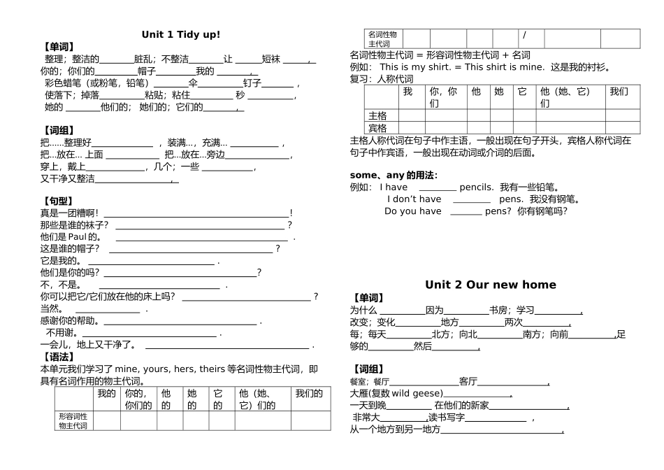 牛津英语深圳版五年级下册各单元复习单词词组句型练习.docx_第1页