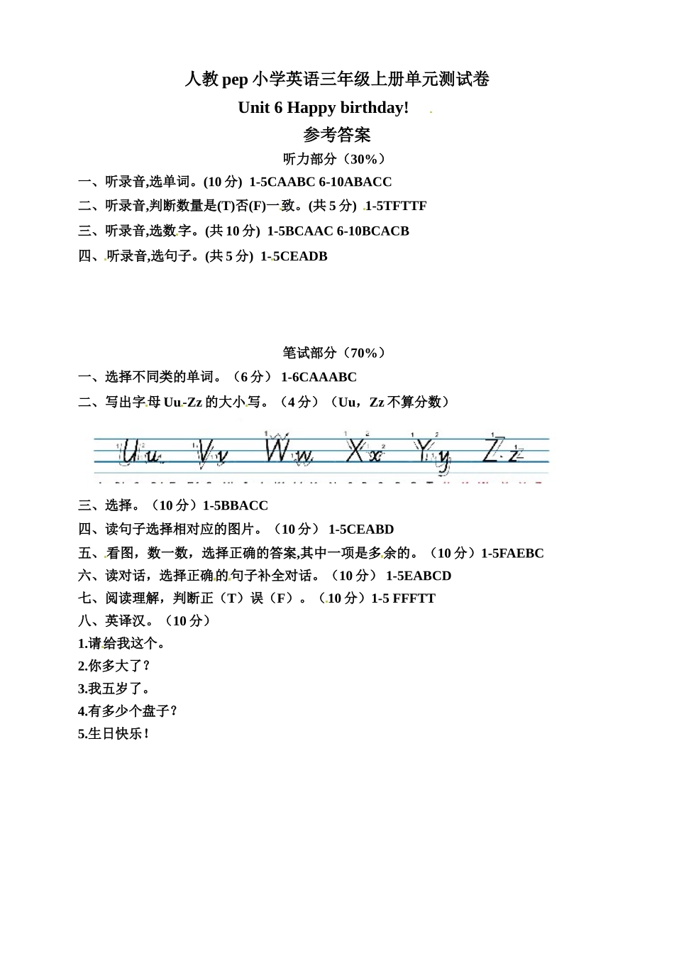 （参考答案）Unit 6 Happy birthday!单元测试卷.doc_第1页