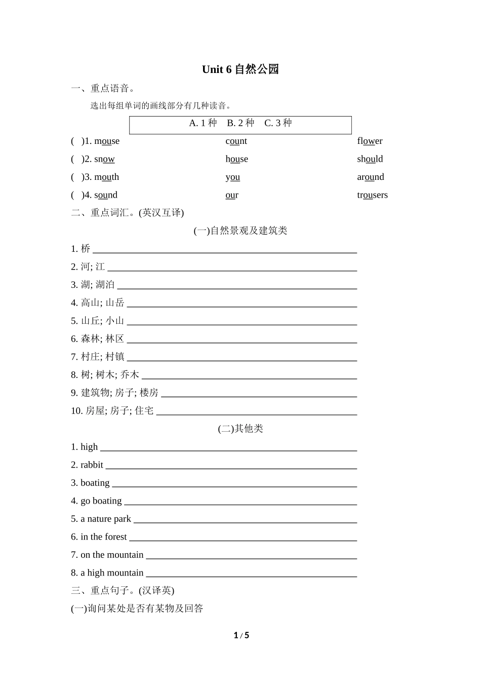 Unit 6 单元知识梳理卷.doc_第1页