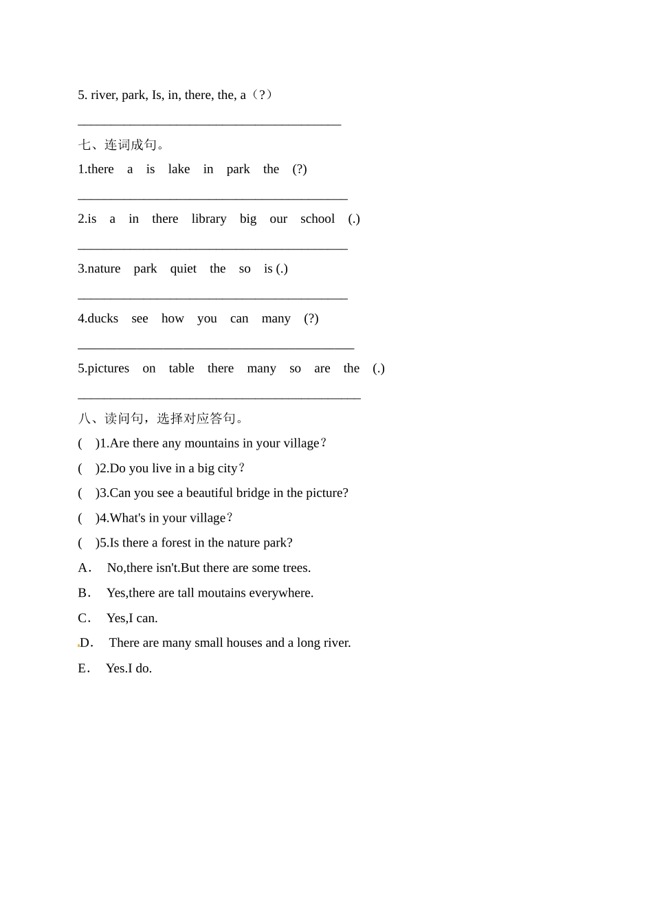 【单元专项】人教PEP版五年上册英语Unit6In a nature park 易错题检测卷（含答案）.docx_第3页